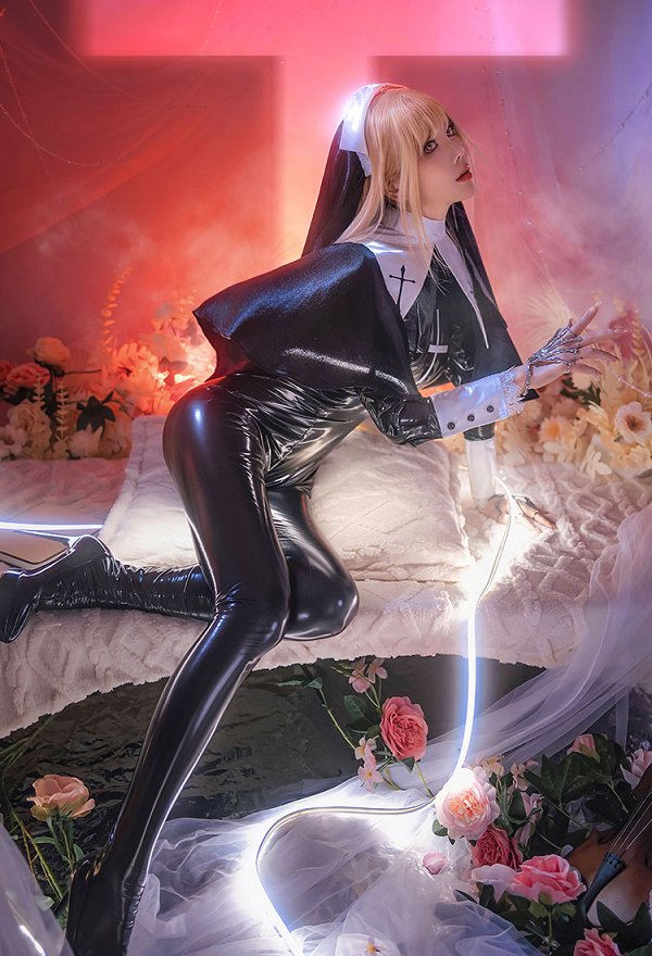 Traje erótico de cosplay de monja sexy body ajustado negro
