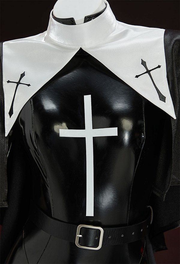 Traje erótico de cosplay de monja sexy body ajustado negro