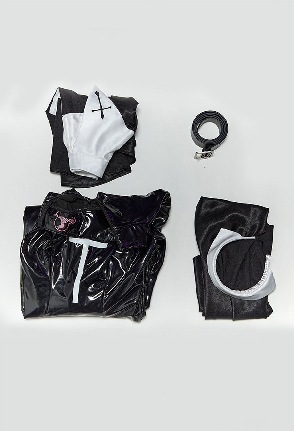 Traje erótico de cosplay de monja sexy body ajustado negro
