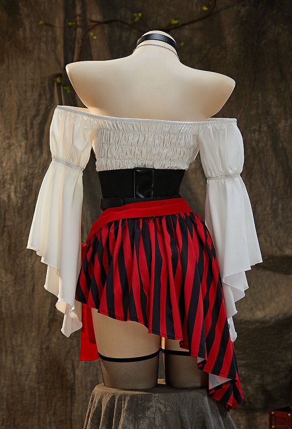 Sexy Frauen Piraten Lingerie Dessous Outfit Schulterfreies Oberteil Rock mit Taillengürtel Augenmaske