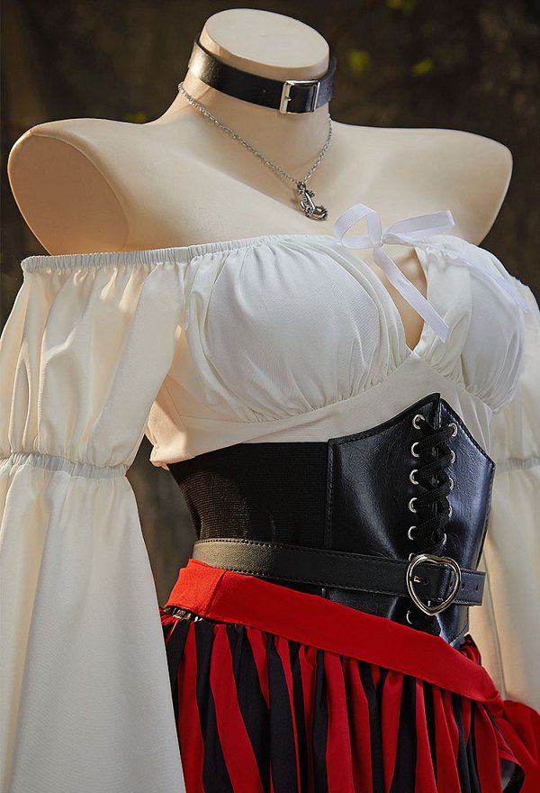 Sexy Frauen Piraten Lingerie Dessous Outfit Schulterfreies Oberteil Rock mit Taillengürtel Augenmaske