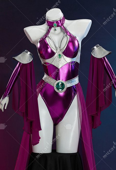 Super Heroína Titanes Starfire Derivada Sexy Bailarina Vestido Conjunto Mono Cuello Haltern con Falda y Mangas de Gasa