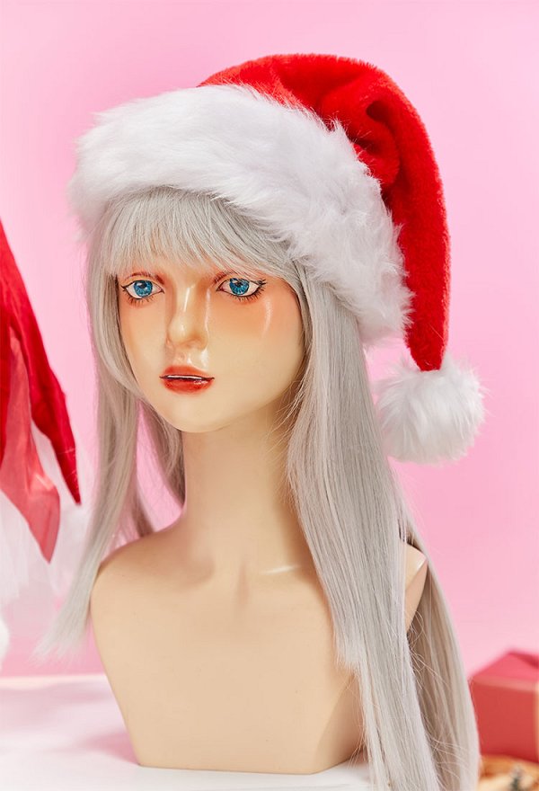 Christmas Noël Elfe Sexy Cosplay Ensemble en peluche Robe irrégulière rouge et blanche avec chapeau et jupon