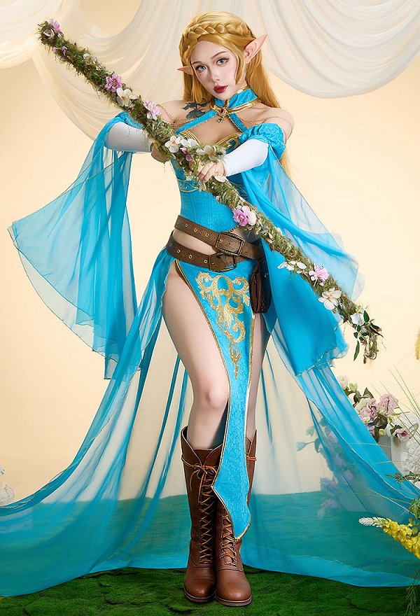 The Legend of Zelda Princesa Zelda Derivada Lencería Sexy Vestido Bailarina Top Halter y Falda con Mangas y Riñonera