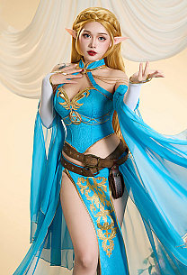 The Legend of Zelda Princess Zelda Derivative Sexy Lingerie Dance Dress Costume Halter Top and Skirt with Sleeves and Waist Bag