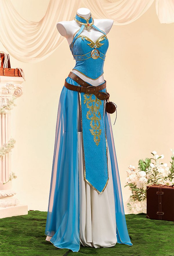 The Legend of Zelda Princesa Zelda Derivada Lencería Sexy Vestido Bailarina Top Halter y Falda con Mangas y Riñonera