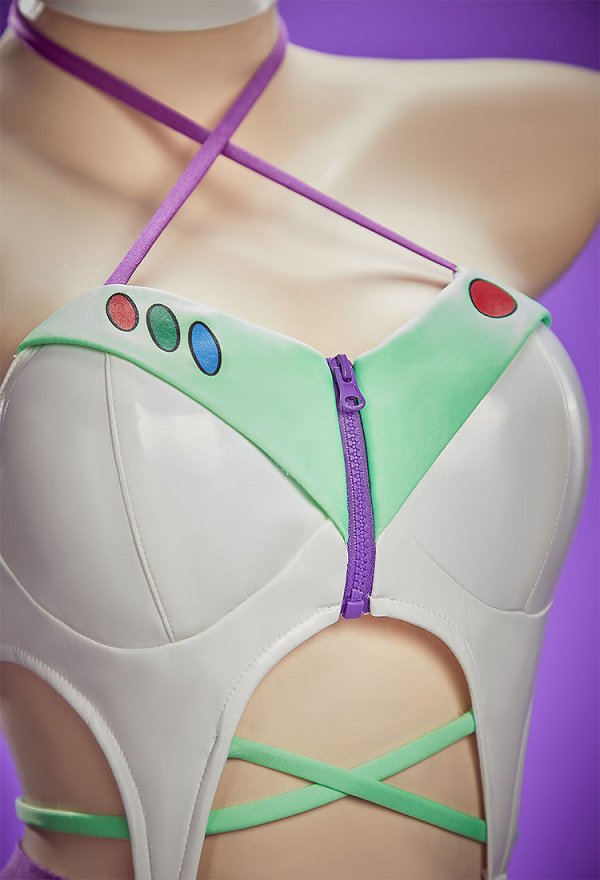 Toy Story Buzz Derivado Sexy Cosplay Erótico Body de cuello halter hueco con mangas y anillo en el cuello Toy Story Buzz Derivado Sexy Cosplay Erótico Body de cuello halter hueco con mangas y anillo en el cuello