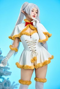 Friren Derivative Winter Christmas Sexy Cosplay Costume Set Off-the-shoulder Bodysuit with Cape and Socks