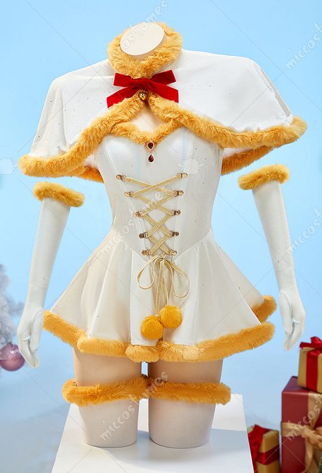 Inspirado en Friren Sexy Conjunto navideño invernal: body de hombros al aire con capa y medias