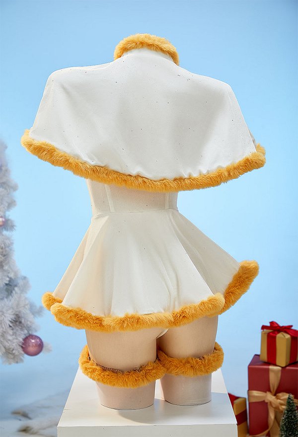 Inspirado en Friren Sexy Conjunto navideño invernal: body de hombros al aire con capa y medias