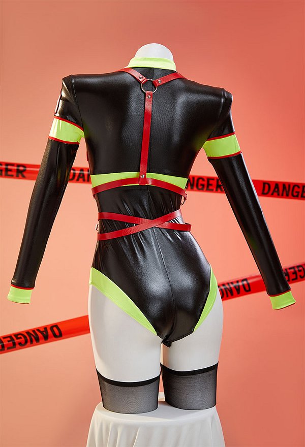 Conjunto sexy de cosplay para bomberos con cambio de género Bodysuit con bloques de color negro y verde