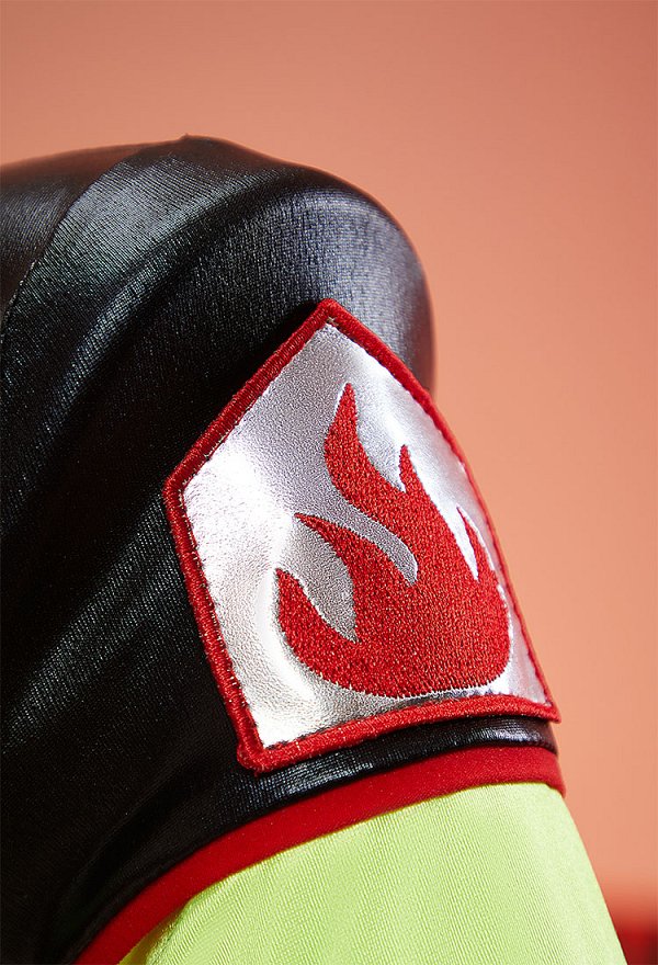 Conjunto sexy de cosplay para bomberos con cambio de género Bodysuit con bloques de color negro y verde