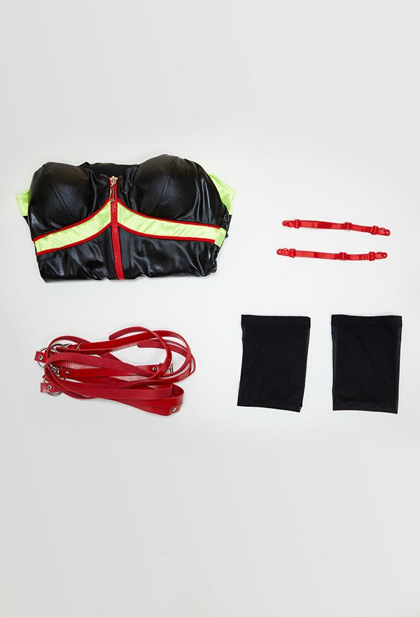 Conjunto sexy de cosplay para bomberos con cambio de género Bodysuit con bloques de color negro y verde