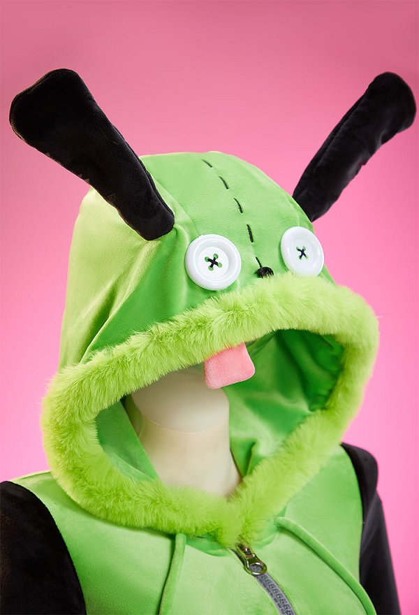 Inspirado en Invader Zim Cosplay Pijama erótico de peluche: Sexy body verde y negro con cinturón y medias Inspirado en Invader Zim Cosplay Pijama erótico de peluche: Sexy body verde y negro con cinturón y medias