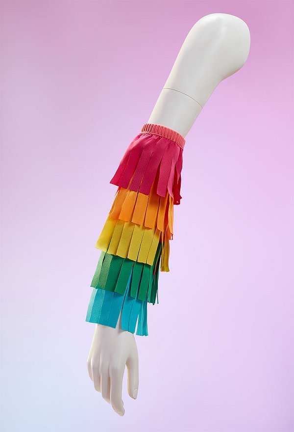 Mexican Piñata Theme Sexy Colorful Fringe Lingerie Costume Set Layered Fringe Top and Skirt with Hand Sleeves and Headpiece