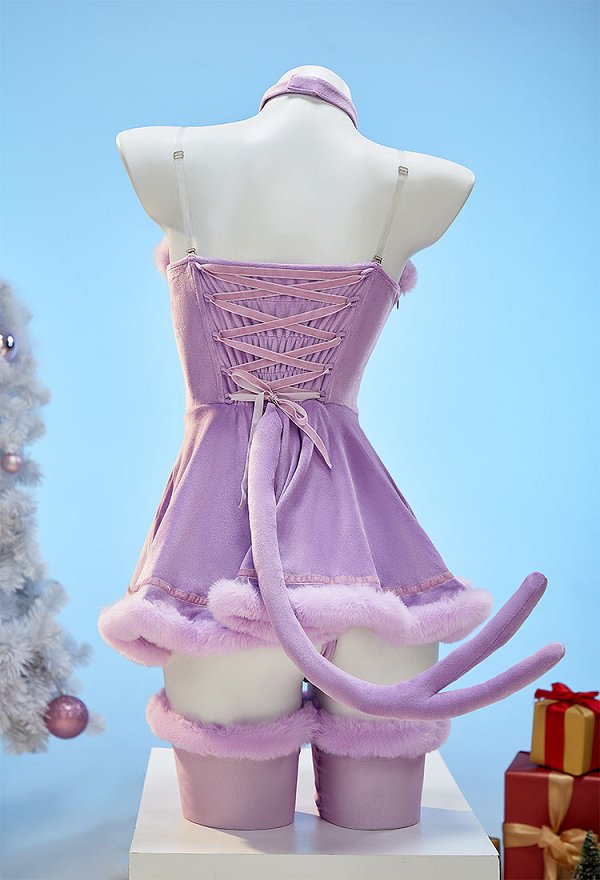 PM Derivado Sexy Navidad Conjunto de peluche vestido de invierno con tocado y cola