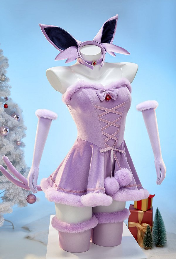 PM Derivado Sexy Navidad Conjunto de peluche vestido de invierno con tocado y cola