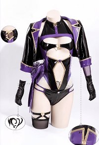 Unholy Heart Sexy Lingerie Ensemble Combinaison creuse bleu et violet avec veste courte et chapeau