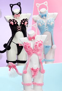 [MobFur] Sexy Kawaii Lingerie Set Winter Plush Cute Cat Paw Top and Thong with Tail
