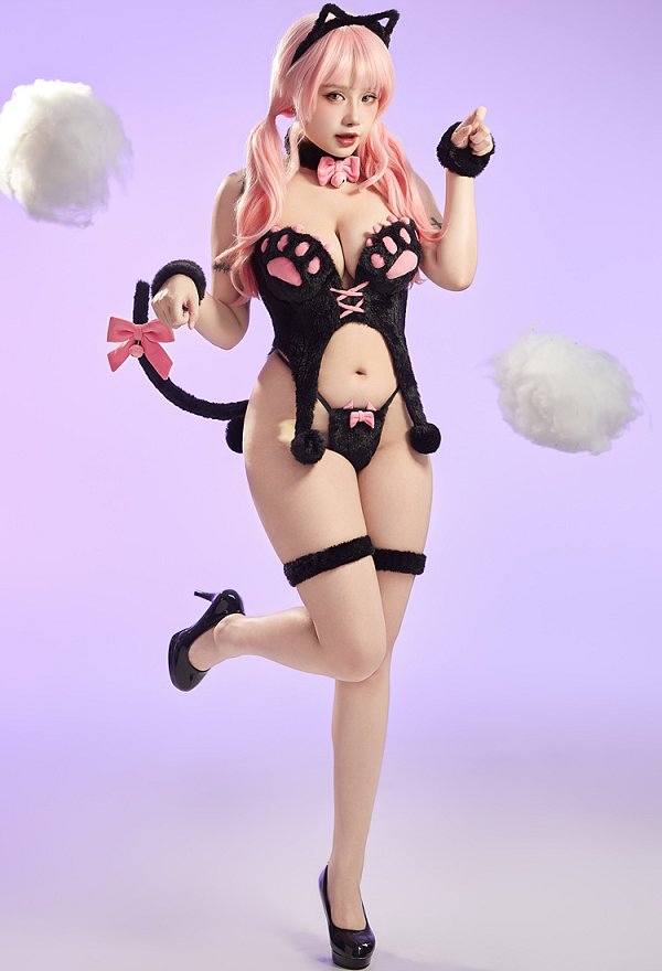 Sexy Kawaii Lingerie Set Winter Plush Cute Cat Paw Top and Thong with Tail