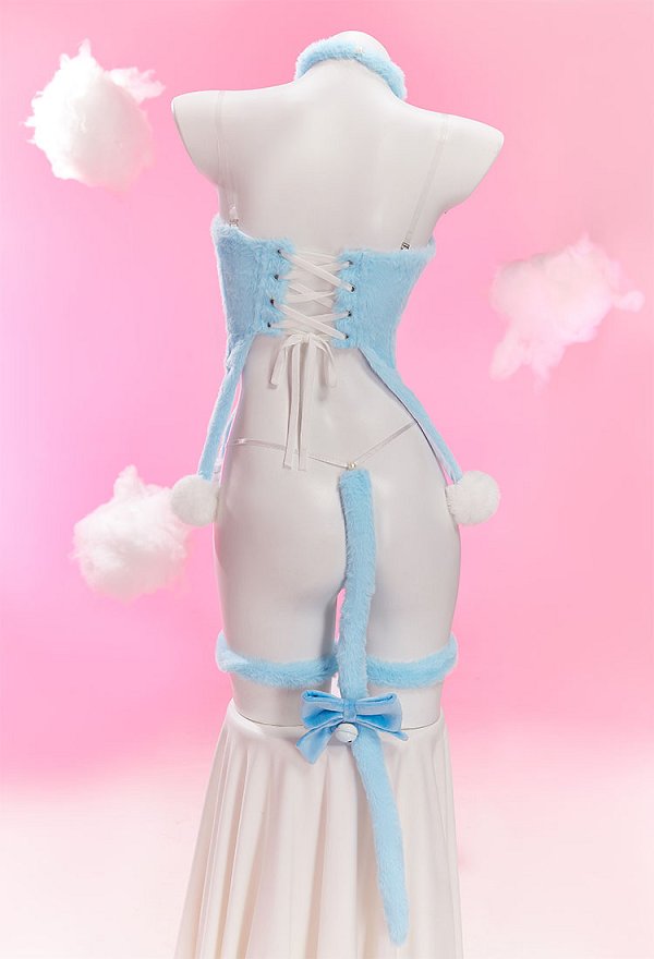 Sexy Kawaii Dessous Set Winter Plüsch Kawaii Katzenpfoten Top Lingerie Tanga mit Schwanz