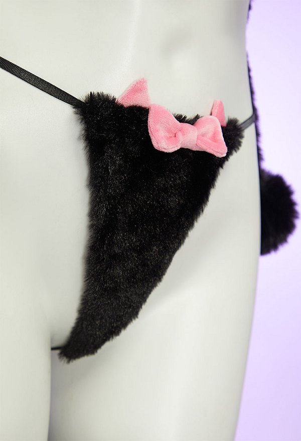 Sexy Kawaii Lingerie Set Winter Plush Cute Cat Paw Top and Thong with Tail