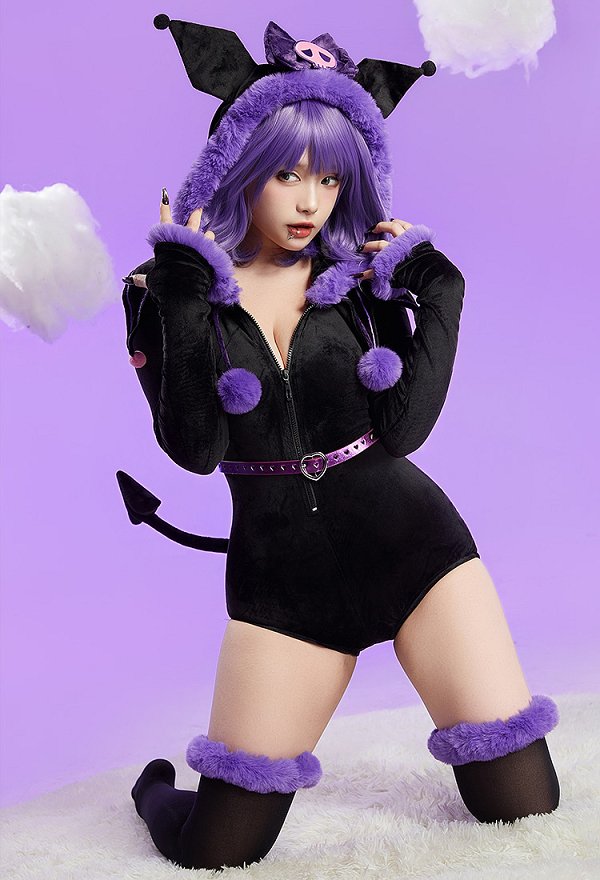 Kuromi Sexy Pijama erótico de peluche: body adorable con cola y cinturón