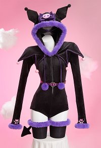 [MobFur] Anime Doll Derivative Sexy Plush Homewear Black and Purple Cute Romper with Tail and Belt