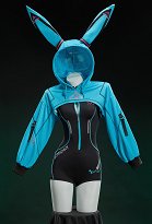 Vocal dérivé Sexy Cosplay Cyber Style Combinaison moulante de sport avec veste courte à capuche et coiffe Vocal dérivé Sexy Cosplay Cyber Style Combinaison moulante de sport avec veste courte à capuche et coiffe