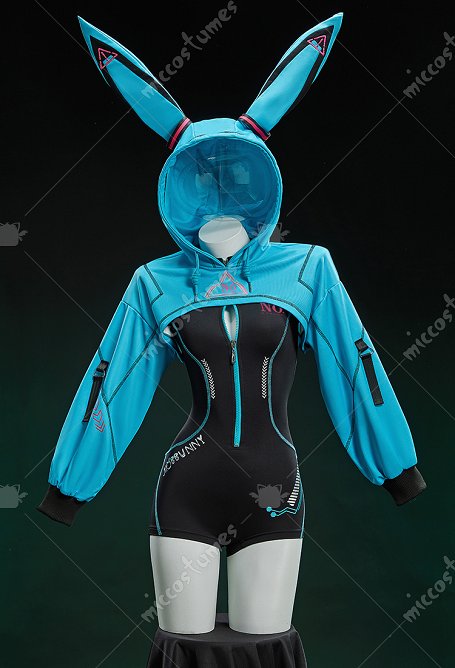Disfraz de Cosplay Sexy Derivado Vocal Estilo Cibernético Bodysuit deportivo apretado con chaqueta corta con capucha y tocado