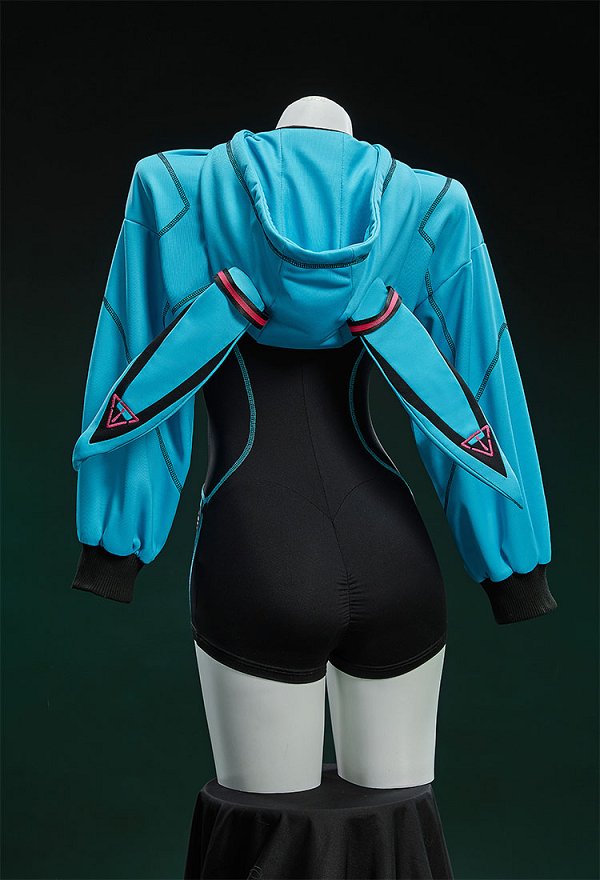 Disfraz de Cosplay Sexy Derivado Vocal Estilo Cibernético Bodysuit deportivo apretado con chaqueta corta con capucha y tocado