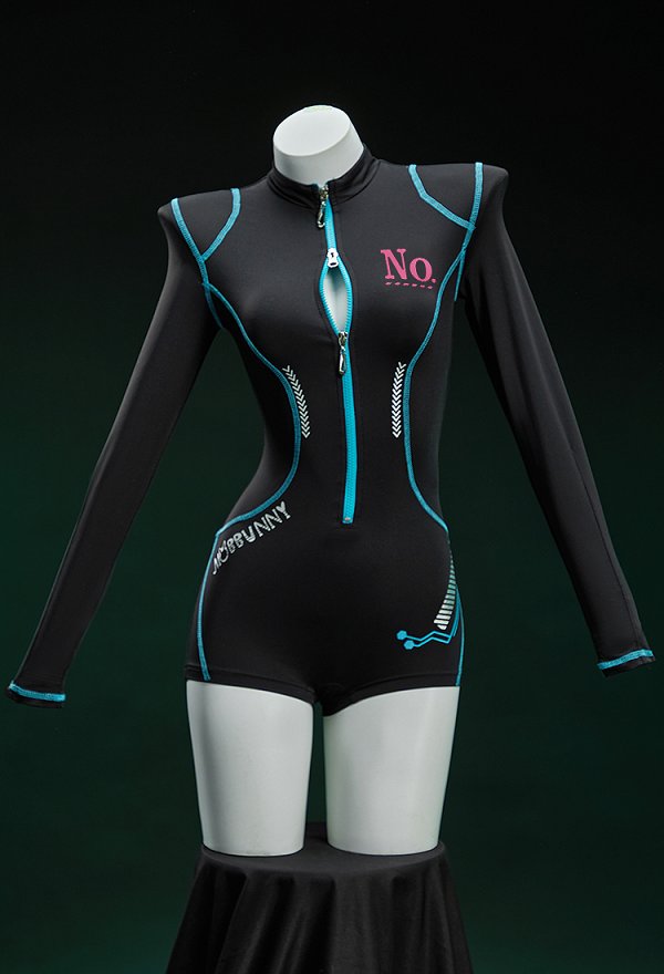 Disfraz de Cosplay Sexy Derivado Vocal Estilo Cibernético Bodysuit deportivo apretado con chaqueta corta con capucha y tocado