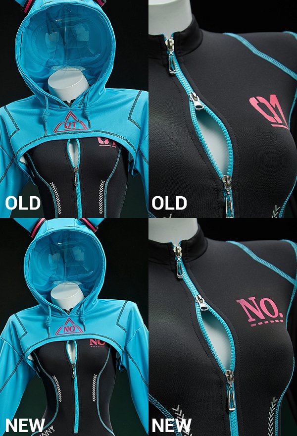 Disfraz de Cosplay Sexy Derivado Vocal Estilo Cibernético Bodysuit deportivo apretado con chaqueta corta con capucha y tocado