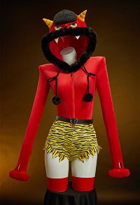 Halloween Japanese Red Ghost Romper Sexy Plush Homewear Tiger Print Hooded Bodysuit with Belt and Socks