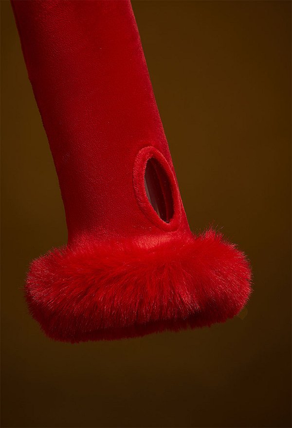 Halloween Japonés Rojo Fantasma Conjunto Peludo con capucha y estampado de tigre, cinturón y calcetines