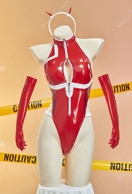 DARLING in the FRANXX 02 Derivdo Sexy Bodysuit de cuello halter con tocado y guantes