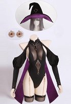 Sexy Witch Lingerie Ensemble Mesh Combinaison découpé avec cape et chapeau magique