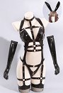 Sexy Cosplay Dessous Set für Bunny Girl Lingerie Bodysuit mit Hohlträgern Netzstrümpfen Hasenohren