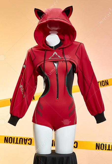 Anime Girl Derivative Sexy Cosplay Disfraz Ropa deportiva Estilo cibernético Bodysuit apretado con chaqueta corta con capucha