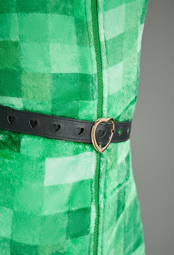 Creeper Derivado Sexy Peludo Pijama con capucha, cinturón y calcetines con estampado de cuadros de píxeles verdes