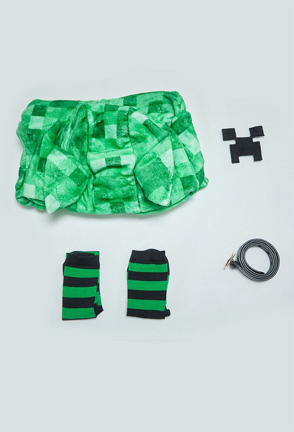 Creeper Derivado Sexy Peludo Pijama con capucha, cinturón y calcetines con estampado de cuadros de píxeles verdes