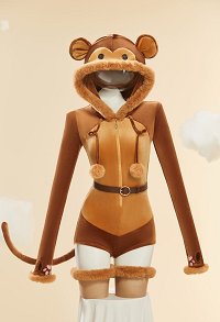 [MobFur] Monkey Kawaii Plush Homewear Cute Furry Hooded Bodysuit with Tail and Socks