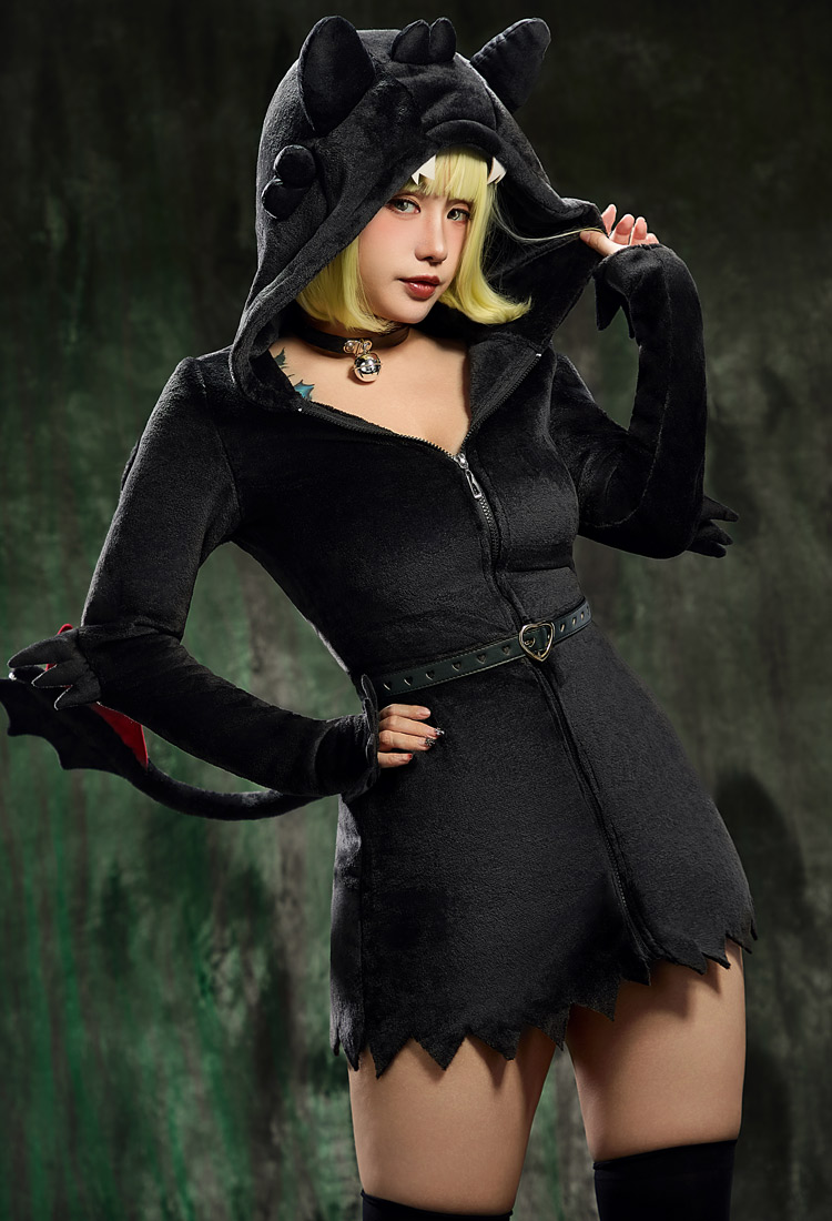 Desdentado Derivado Halloween Lencería Sexy Home Sleepwear Vestido Lindo Peludo con Cola y Cinturón