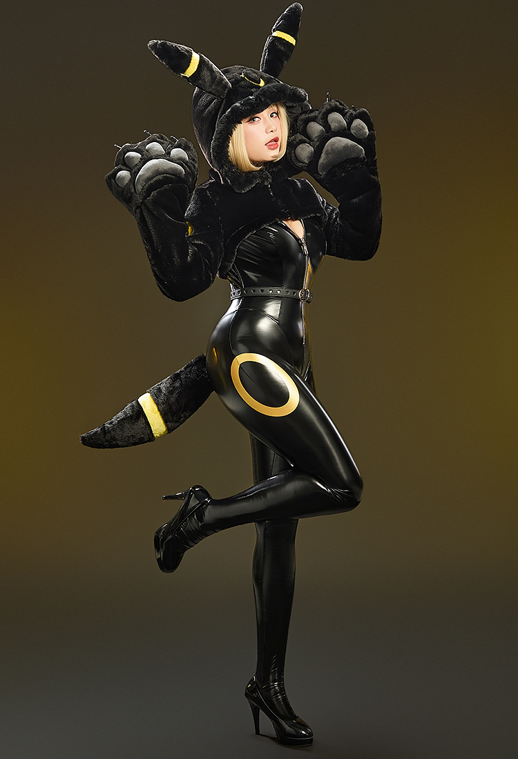 PM Derivative Sexy Cosplay Kostüm Set Bodysuit Jacke Plüsch Kapuzenjacke mit großer Pfote Schwanz