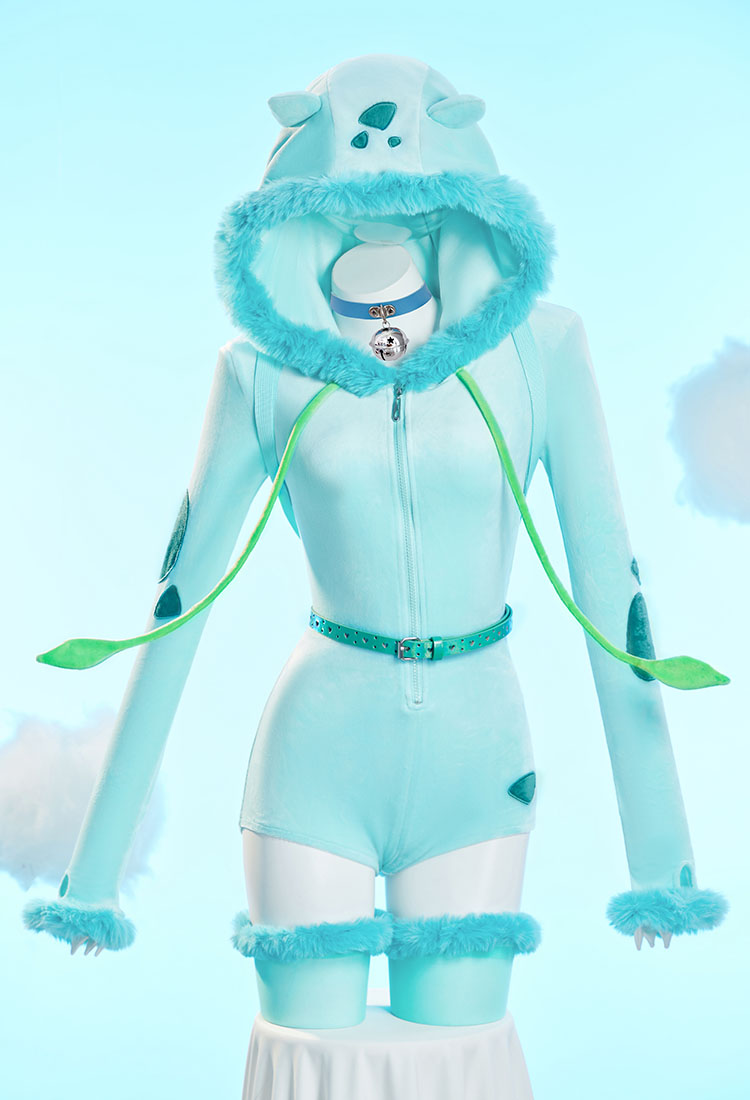 PM Derivative Sexy Cosplay Kostüm Kawaii Plüsch Homewear Bodysuit mit Kapuze Rucksack Gürtel