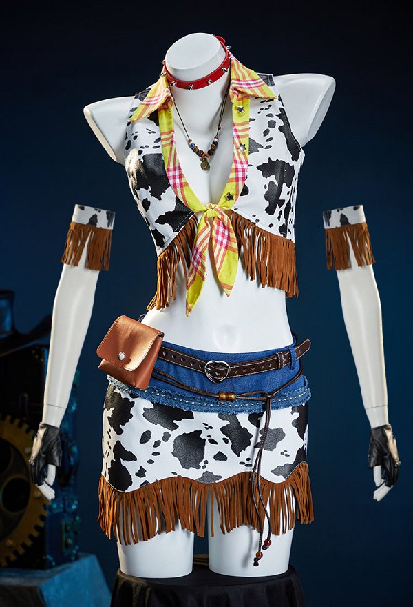 Halloween Sexy Cowgirl Tassel Denim Suit with Gloves and Belt