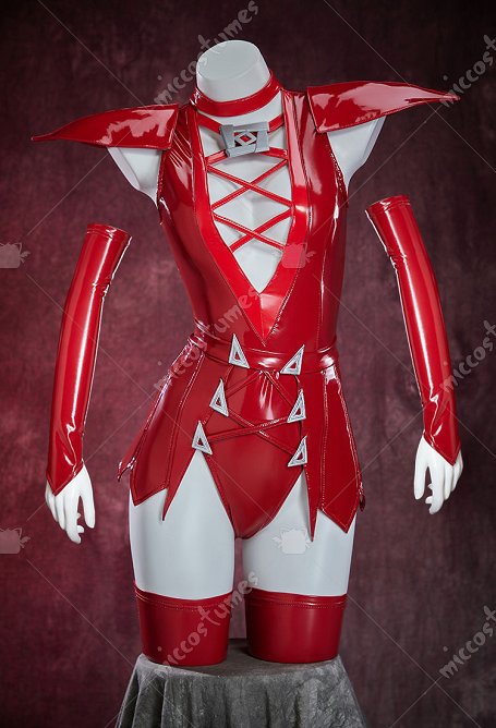 Rival Girl Witch Dérivé Sexy Cosplay Costume Combinaison à décolleté en V profond et jupe avec épaulières et gants