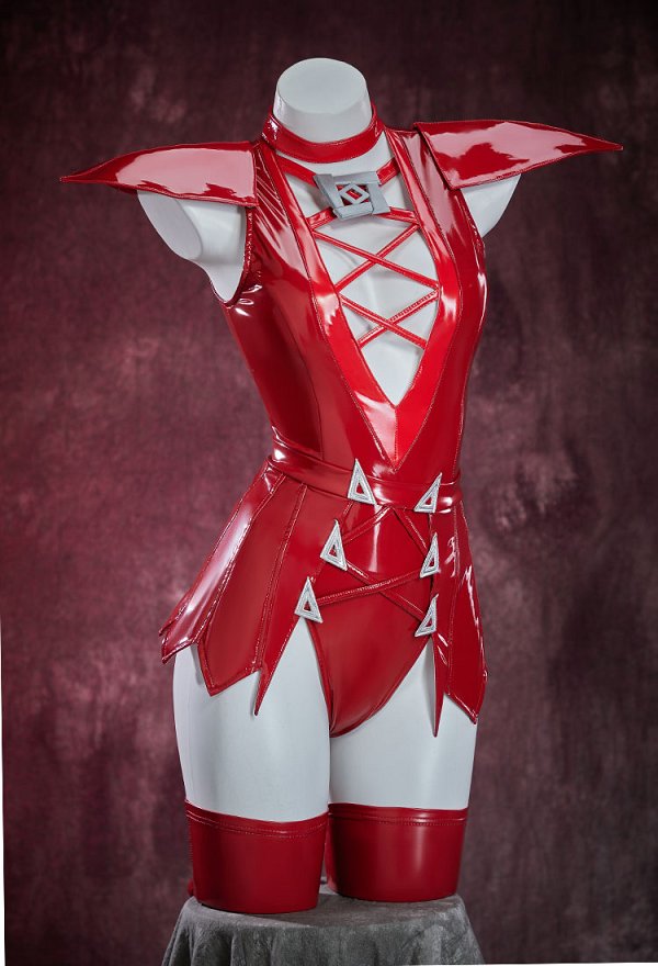 Marvel Rivals Scarlet Witch Derivado Sexy Body con escote en V profundo y falda corta con hombreras y guantes Marvel Rivals Scarlet Witch Derivado Sexy Body con escote en V profundo y falda corta con hombreras y guantes