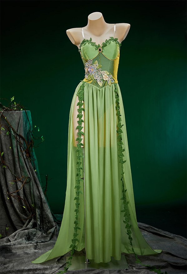 Poison Ivy Derivado Sexy Top y capa de elfa medieval verde estilo retro con ropa interior y pulsera Poison Ivy Derivado Sexy Top y capa de elfa medieval verde estilo retro con ropa interior y pulsera