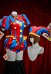 TADC Clown Girl Derivative Sexy Cosplay Kostüm Blau Rot Farbblock Bodysuit und Jacke mit Hut Handschuhen